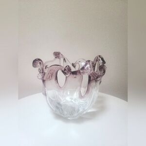 Gorgeous Hand Blown Italian Murano? Art Glass Bowl With Purple Accents